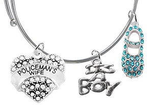 Policeman's Wife's Baby Shower Gifts, "It’s A Boy", Adjustable Bracelet, Safe - Nickel & Lead Free