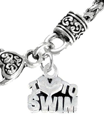 I Love Swimming, Wheat Chain Necklace - Safe, Nickel, Lead & Cadmium Free