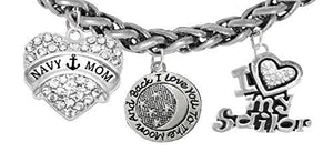 Navy "Mom", "I Love You to The Moon and Back", I Love My Sailor, Safe - Nickel & Lead Free