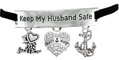 Navy Wife, I Love My Sailor, Anchor, All Genuine Crystal, Keep My Husband Safe Bracelet
