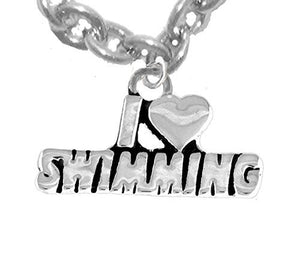 I Love Swimming, Adjustable Necklace, Hypoallergenic, Safe - Nickel & Lead Free