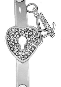 It Really Locks! The Key to My Heart, "Initial A", Cuff Crystal Bracelet - Safe, Nickel & Lead Free