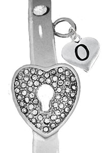 It Really Locks! The Key to My Heart, "Initial O", Cuff Crystal Bracelet - Safe, Nickel & Lead Free