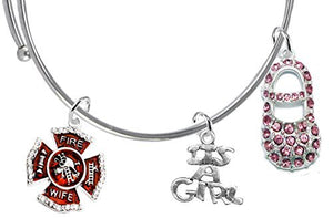 Firefighter's Wife's "It’s A Girl", Adjustable Bracelet, Safe - Nickel & Lead Free