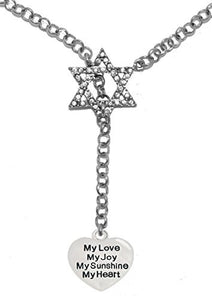 Jewish" My Love, My Joy, My Sunshine, My Heart" Charm, Through A Crystal Star of David, Necklace