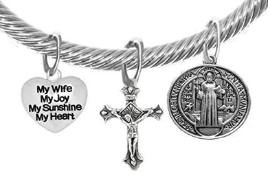 Saint Benedict Protective Charm, My Wife, My Joy, Crucifix, My Sunshine, My Heart & Prayer Bracelet