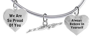 We Are So Proud of You, Swimming" 3 Charm Adjustable Bracelet, Safe - Nickel & Lead Free