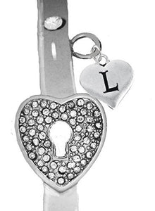 It Really Locks! The Key to My Heart, "Initial L", Cuff Crystal Bracelet - Safe, Nickel & Lead Free