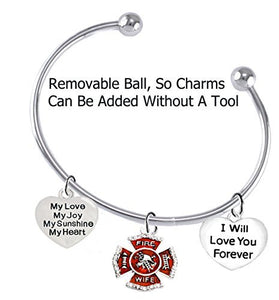 Firefighter Wife, My Love, My Joy, My Sunshine, I Will Love You Forever Bracelet - Safe, Nickel Free
