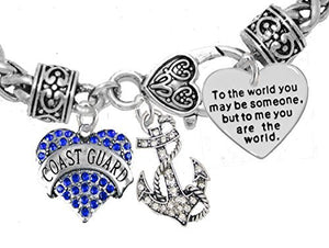 Coast Guard Anchor, "To the World You May Be Someone" Heart Charm Bracelet Safe - Nickel & Lead Free