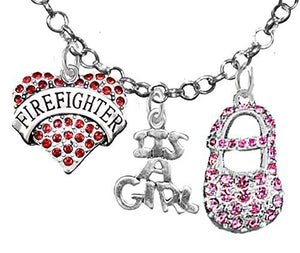 Firefighter's, "It’s A Girl", Necklace, Hypoallergenic, Safe - Nickel & Lead Free