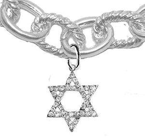 Jewish Star of David, Genuine Crystal, Sculptured Cable Chain Bracelet, Safe - Nickel & Lead Free