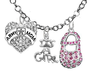 Army Mom's, "It’s A Girl", Necklace, Hypoallergenic, Safe - Nickel & Lead Free