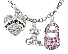 Marine's Mom's, "It’s A Girl", Necklace, Hypoallergenic, Safe - Nickel & Lead Free