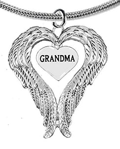 Guardian Angel, Heart (Love) Shaped Wings for Grandma Necklace, Adjustable - Safe, Nickel Free