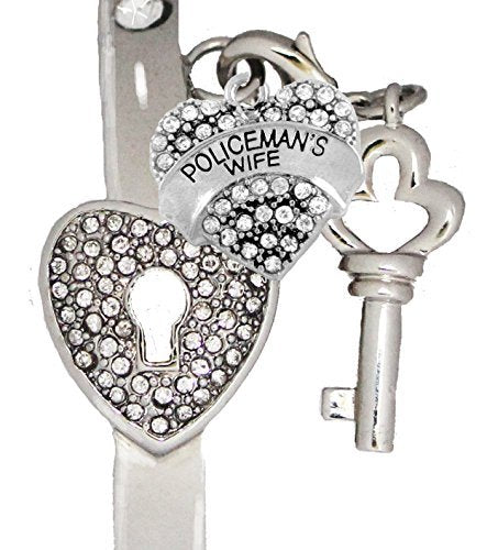 It Really Locks, The Key to My Heart Cuff Crystal Bracelet, Policeman's Wife - Safe, Nickel Free