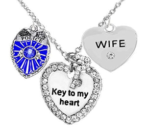 Policeman's Wife Heart Necklace, Hypoallergenic, Safe - Nickel & Lead Free