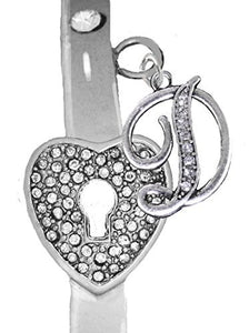 It Really Locks! The Key to My Heart, "Initial D", Cuff Crystal Bracelet - Safe, Nickel & Lead Free