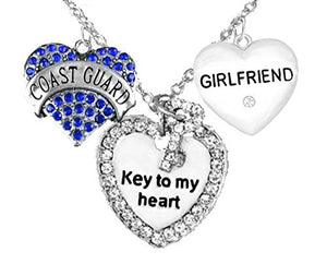 Coast Guard Girlfriend, "Key to My Heart", "Crystal Girlfriend" Heart Charm Necklace, Safe