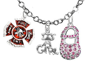 Firefighter, EMT, Wife's, "It’s A Girl", Necklace, Hypoallergenic, Safe - Nickel & Lead Free