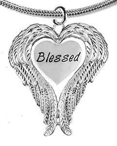 Guardian Angel, Heart (Love) Shaped Wings, "Blessed" Necklace, Adjustable - Safe, Nickel & Lead Free