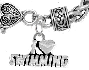 I Love Swimming Bracelet, Hypoallergenic, Safe - Nickel & Lead Free