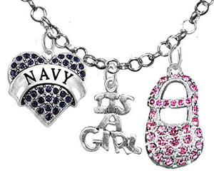 Navy, "It’s A Girl", Necklace, Hypoallergenic, Safe - Nickel & Lead Free