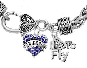Air Force, "I Love to Fly", Genuine Crystal Bracelet, Hypoallergenic, Safe - Nickel & Lead Free