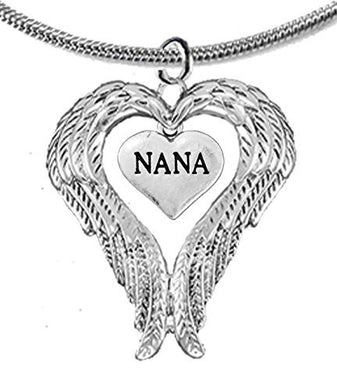Guardian Angel, Heart (Love) Shaped Wings for Nana Necklace, Adjustable - Safe, Nickel & Lead Free