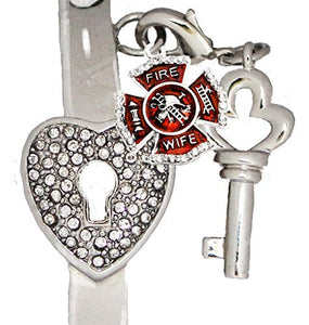 Firefighter's Wife, "The Key to My Heart" Cuff Crystal Bracelet, "It Really Locks!" Nickel Free