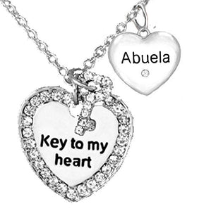 Abuela Crystal Heart, Beautiful "Key to My Heart" and" I Love You" Grandma Adjustable Necklace