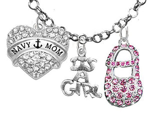 Navy Mom's, "It’s A Girl", Necklace, Hypoallergenic, Safe - Nickel & Lead Free