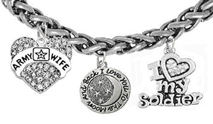 Army Wife, "I Love You to The Moon and Back", I Love My Soldier Bracelet