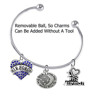 Air Force "I Love You to The Moon & Back", I Love My Airman, Adjustable, Removable Ball Bracelet