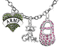 Army, "It’s A Girl", Necklace, Hypoallergenic, Safe - Nickel & Lead Free