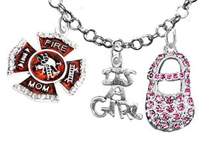 Firefighter's Mom's, "It’s A Girl", Necklace, Hypoallergenic, Safe - Nickel & Lead Free