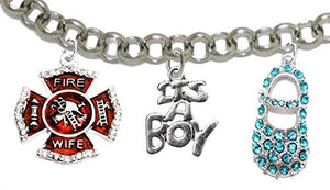 Firefighter's, Wife's, "It’s A Boy", Bracelet, Hypoallergenic, Safe - Nickel & Lead Free