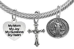 Saint Benedict Protective Charm, My Mom, My Joy, Crucifix, My Sunshine, My Heart & Prayer Bracelet