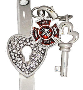 Firefighter's / EMT, "The Key to My Heart" Cuff Crystal Bracelet, "It Really Locks!" Nickel Free