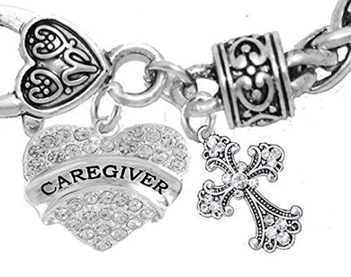 Caregiver, Nurse, RN, LPN, Genuine Crystal Cross, Bracelet, Hypoallergenic Safe - Nickel & Lead Free