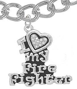 Firefighter, I Love My Firefighter, Genuine Crystal, Bracelet - Safe, Nickel & Lead Free