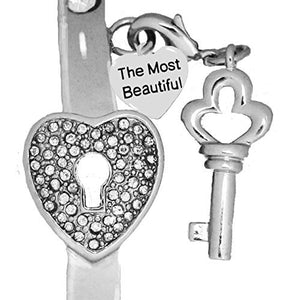 The Most Beautiful, "The Key to My Heart" Cuff Crystal, "It Really Locks!" Safe, Nickel & Lead Free