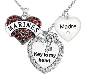 Marine Madre, "Key to My Heart", "Crystal Madre" Heart Charm Necklace, Safe - Nickel & Lead Free