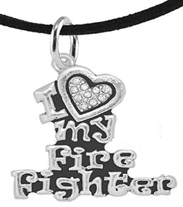 Firefighter, I Love My Firefighter, Genuine Crystal, Necklace - Safe, Nickel & Lead Free