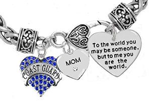 Coast Guard "Mom", "To the World You May Be Someone" Charm Bracelet, Crystal Heart "Mom", Safe