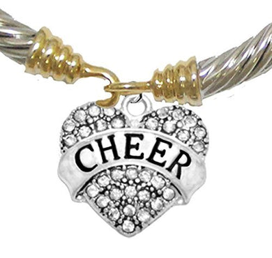 Cheer Crystal Heart, Two Tone, Gold / Silver Cheerleader Bracelet, Nickel & Lead Free