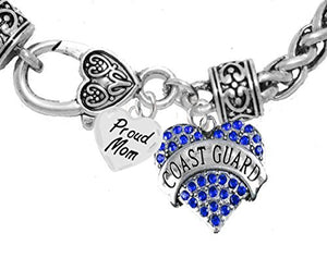 Coast Guard Proud "Mom", Heart Charm Bracelet, Hypoallergenic, Safe - Nickel & Lead Free