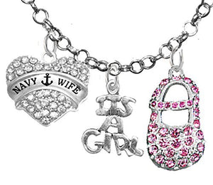 Navy Wife's, "It’s A Girl", Necklace, Hypoallergenic, Safe - Nickel & Lead Free