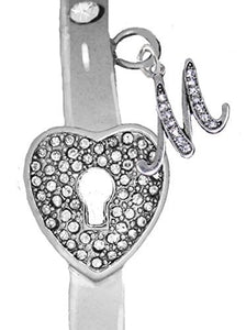 It Really Locks! The Key to My Heart, "Initial M", Cuff Crystal Bracelet - Safe, Nickel & Lead Free