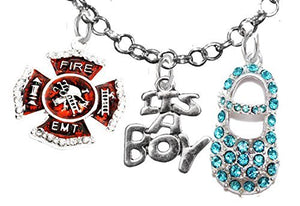 EMT Firefighter, "It’s A Boy", Necklace, Hypoallergenic, Safe - Nickel & Lead Free